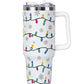 40oz Insulated Christmas Tumbler with Handle & Straw – Xmas Lights & Snowflakes