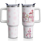 40oz Insulated Christmas Tumbler with Handle & Straw – White Snowman Design