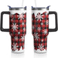 40oz Insulated Christmas Tumbler with Handle & Straw – Red Buffalo Plaid