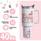 40oz Insulated Christmas Tumbler with Handle & Straw – White Snowman Design
