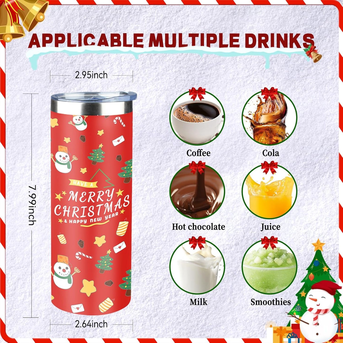 20oz Christmas Skinny Tumbler with Lid & Straw – Festive Holiday Design